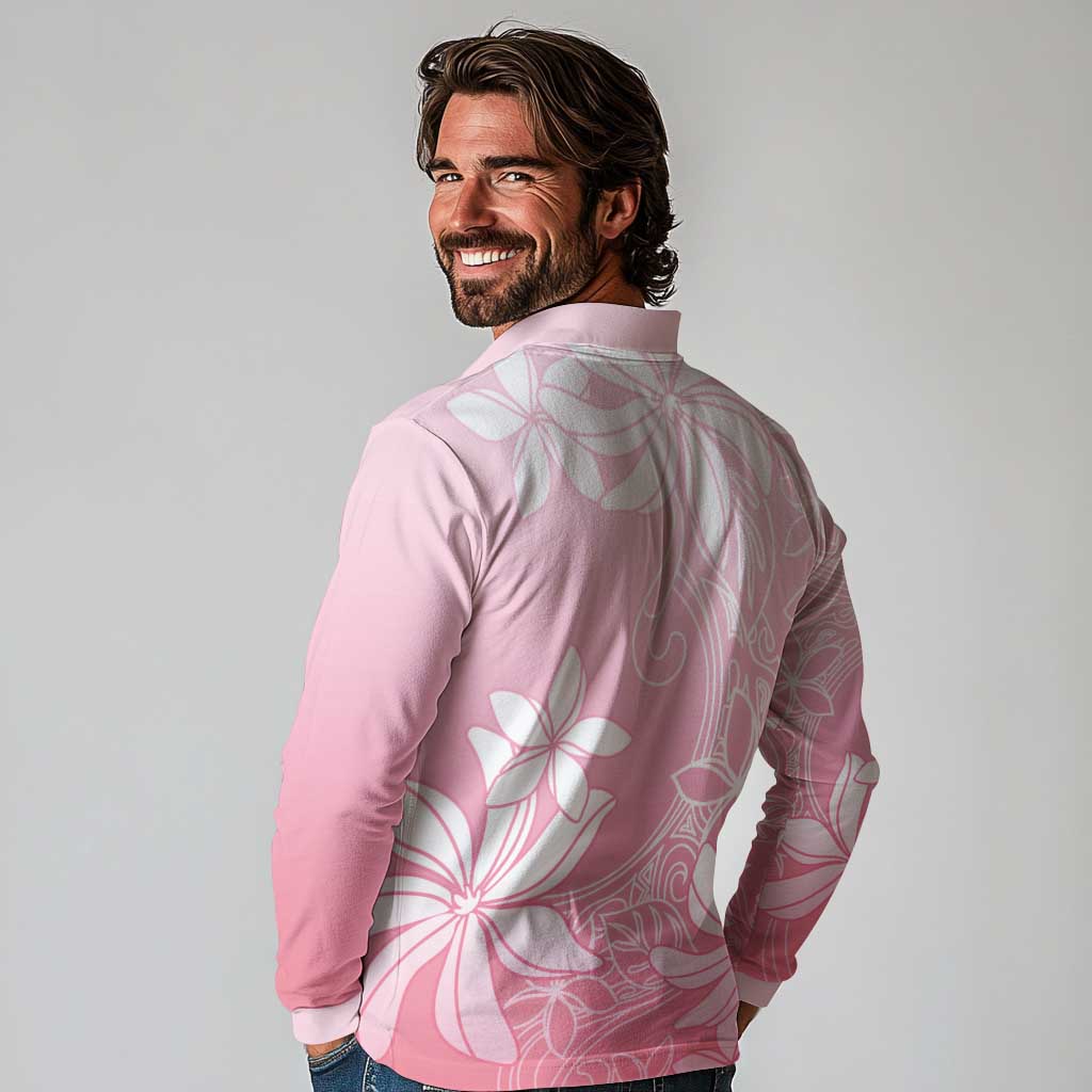 Tiare Tahiti Long Sleeve Polo Shirt Pink Polynesia Motifs - Polynesian Pride