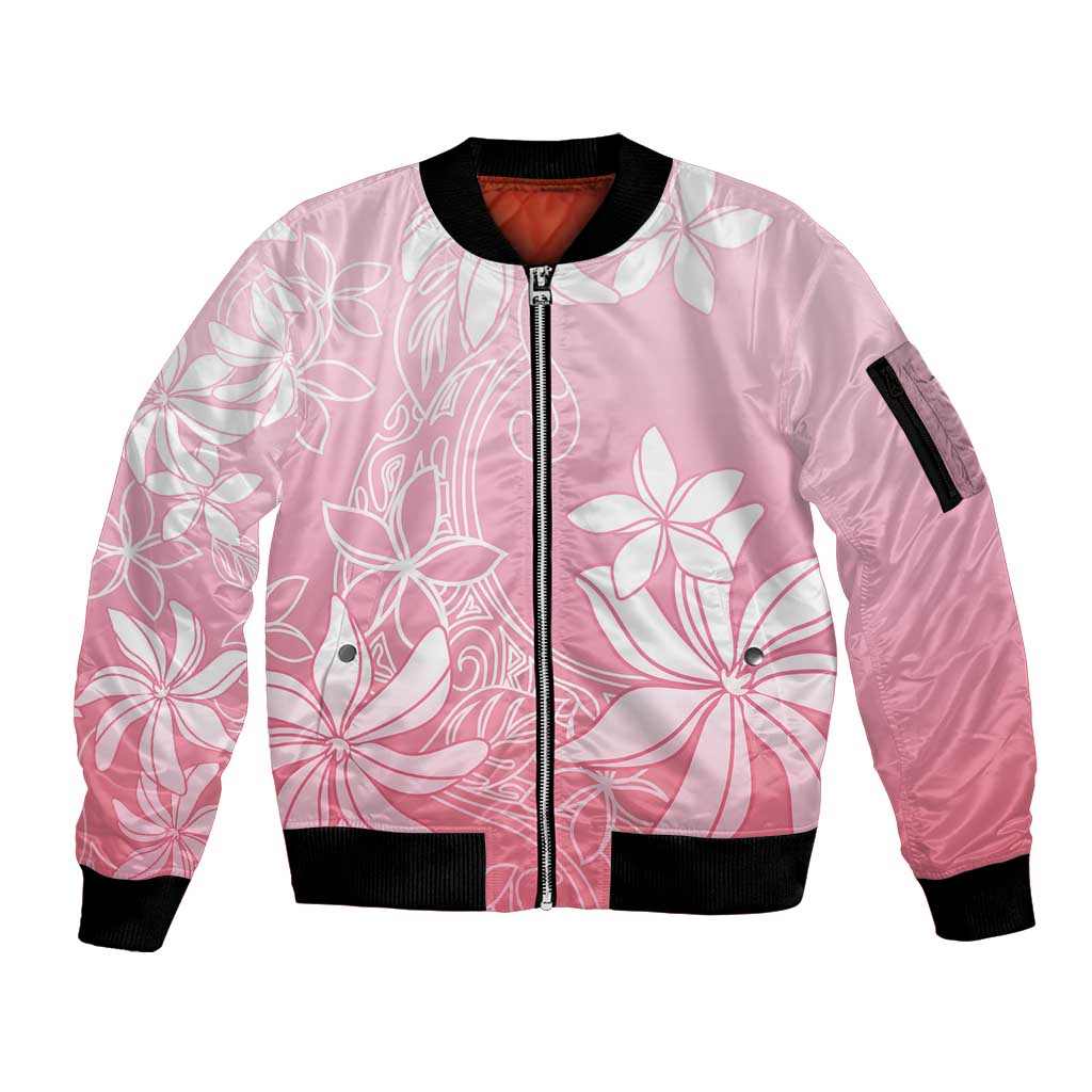 Tiare Tahiti Sleeve Zip Bomber Jacket Pink Polynesia Motifs - Polynesian Pride