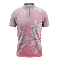 Tiare Tahiti Zipper Polo Shirt Pink Polynesia Motifs - Polynesian Pride