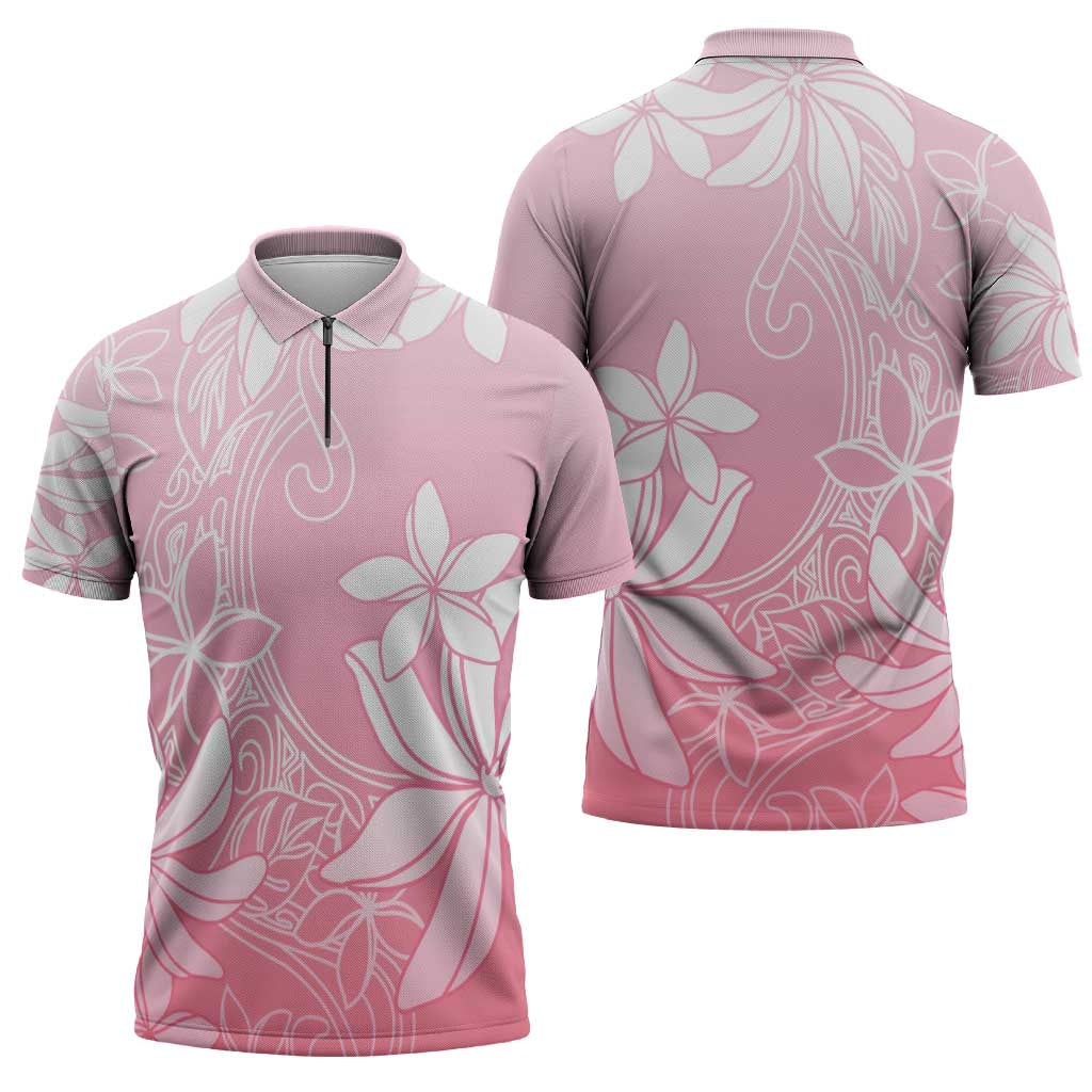 Tiare Tahiti Zipper Polo Shirt Pink Polynesia Motifs - Polynesian Pride