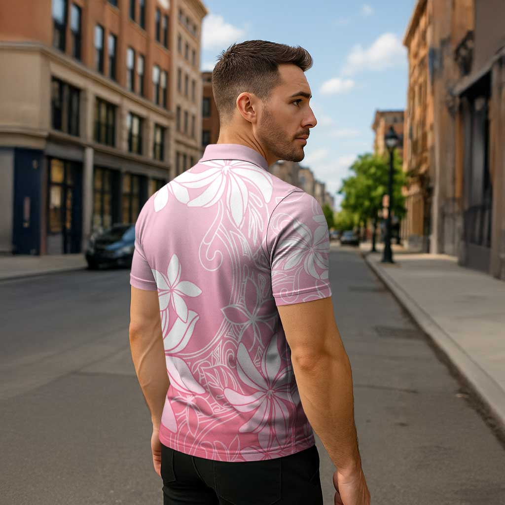 Tiare Tahiti Zipper Polo Shirt Pink Polynesia Motifs - Polynesian Pride