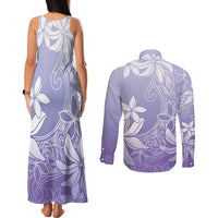 Tiare Tahiti Couples Matching Tank Maxi Dress and Long Sleeve Button Shirt Purple Polynesia Motifs - Polynesian Pride