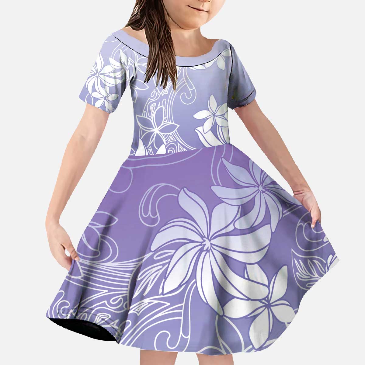 Tiare Tahiti Family Matching Off The Shoulder Long Sleeve Dress and Hawaiian Shirt Purple Polynesia Motifs - Polynesian Pride