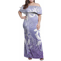 Tiare Tahiti Family Matching Off Shoulder Maxi Dress and Hawaiian Shirt Purple Polynesia Motifs - Polynesian Pride