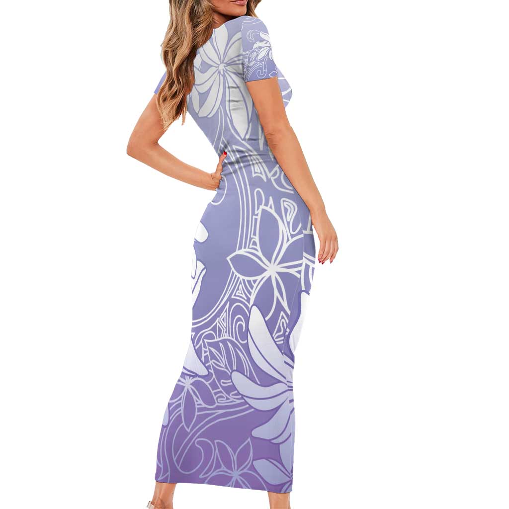 Tiare Tahiti Family Matching Short Sleeve Bodycon Dress and Hawaiian Shirt Purple Polynesia Motifs - Polynesian Pride