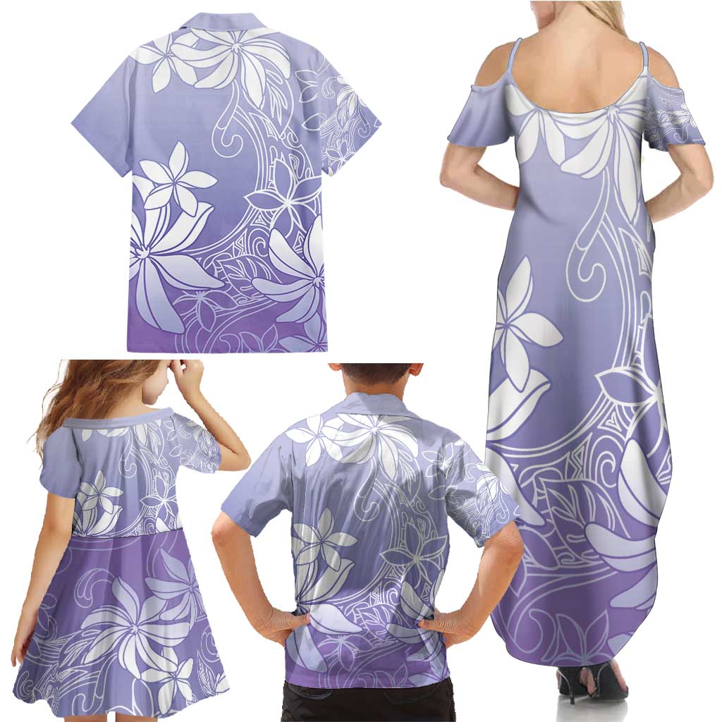 Tiare Tahiti Family Matching Summer Maxi Dress and Hawaiian Shirt Purple Polynesia Motifs - Polynesian Pride