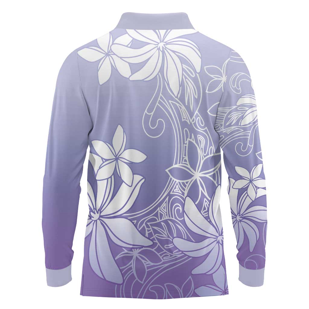 Tiare Tahiti Long Sleeve Polo Shirt Purple Polynesia Motifs - Polynesian Pride