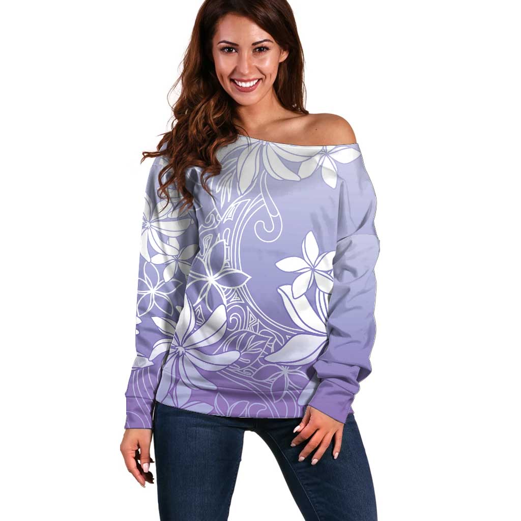 Tiare Tahiti Off Shoulder Sweater Purple Polynesia Motifs - Polynesian Pride