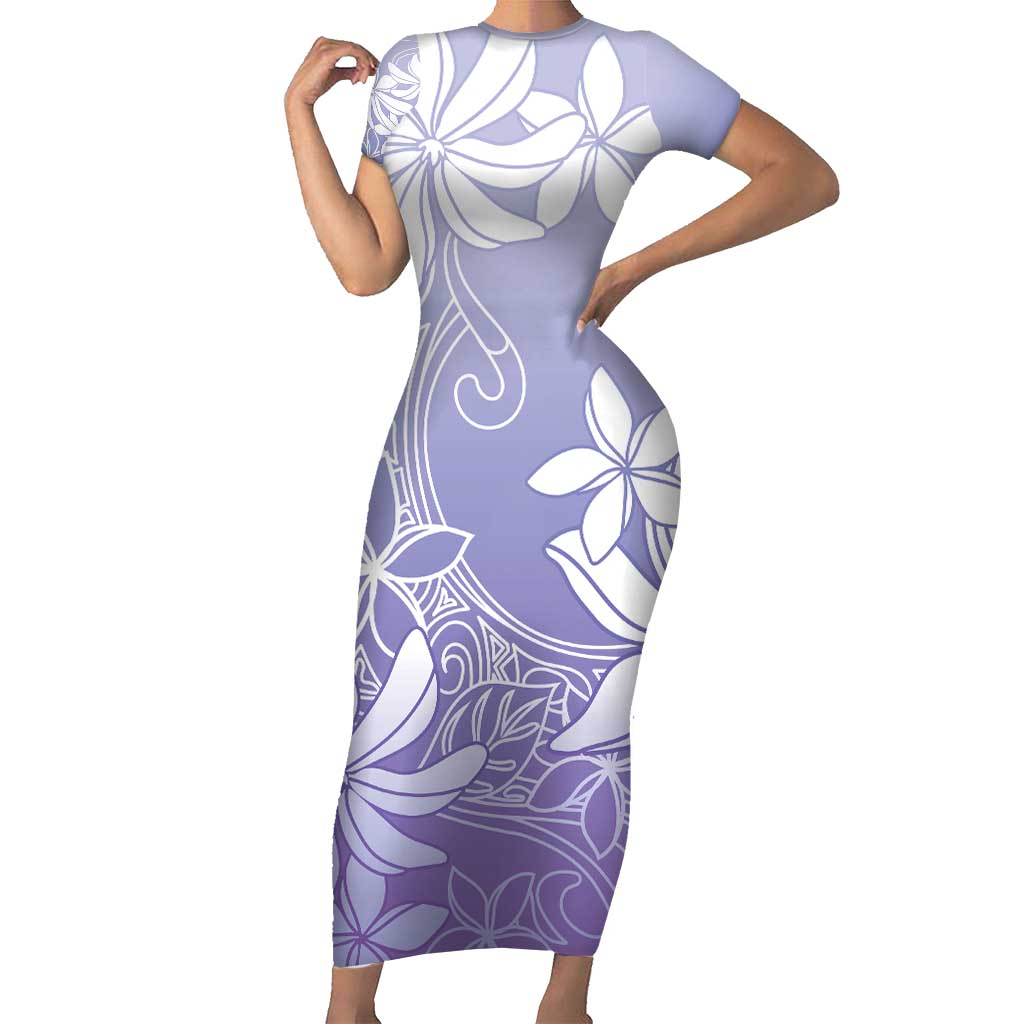 Tiare Tahiti Short Sleeve Bodycon Dress Purple Polynesia Motifs - Polynesian Pride
