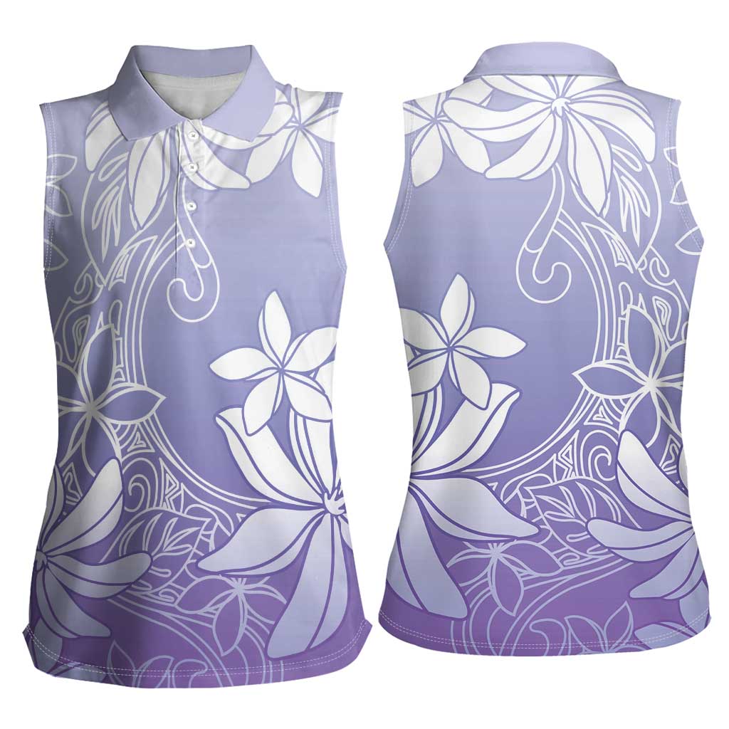Tiare Tahiti Women Sleeveless Polo Shirt Purple Polynesia Motifs - Polynesian Pride