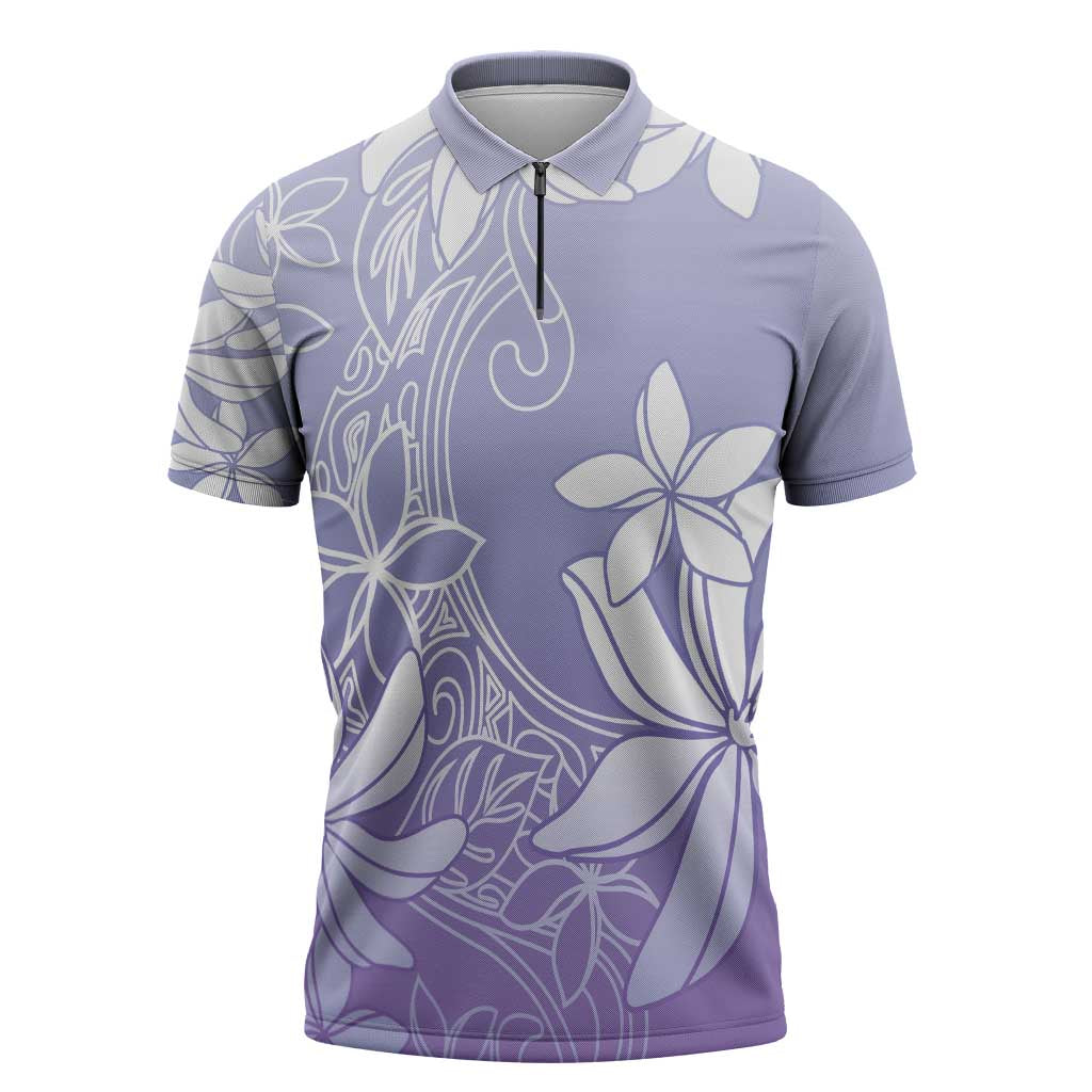 Tiare Tahiti Zipper Polo Shirt Purple Polynesia Motifs - Polynesian Pride