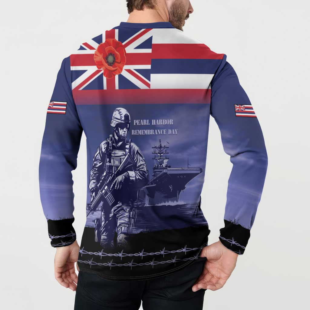 Hawaii Pearl Harbor Remembrance Day Button Sweatshirt Flag Style