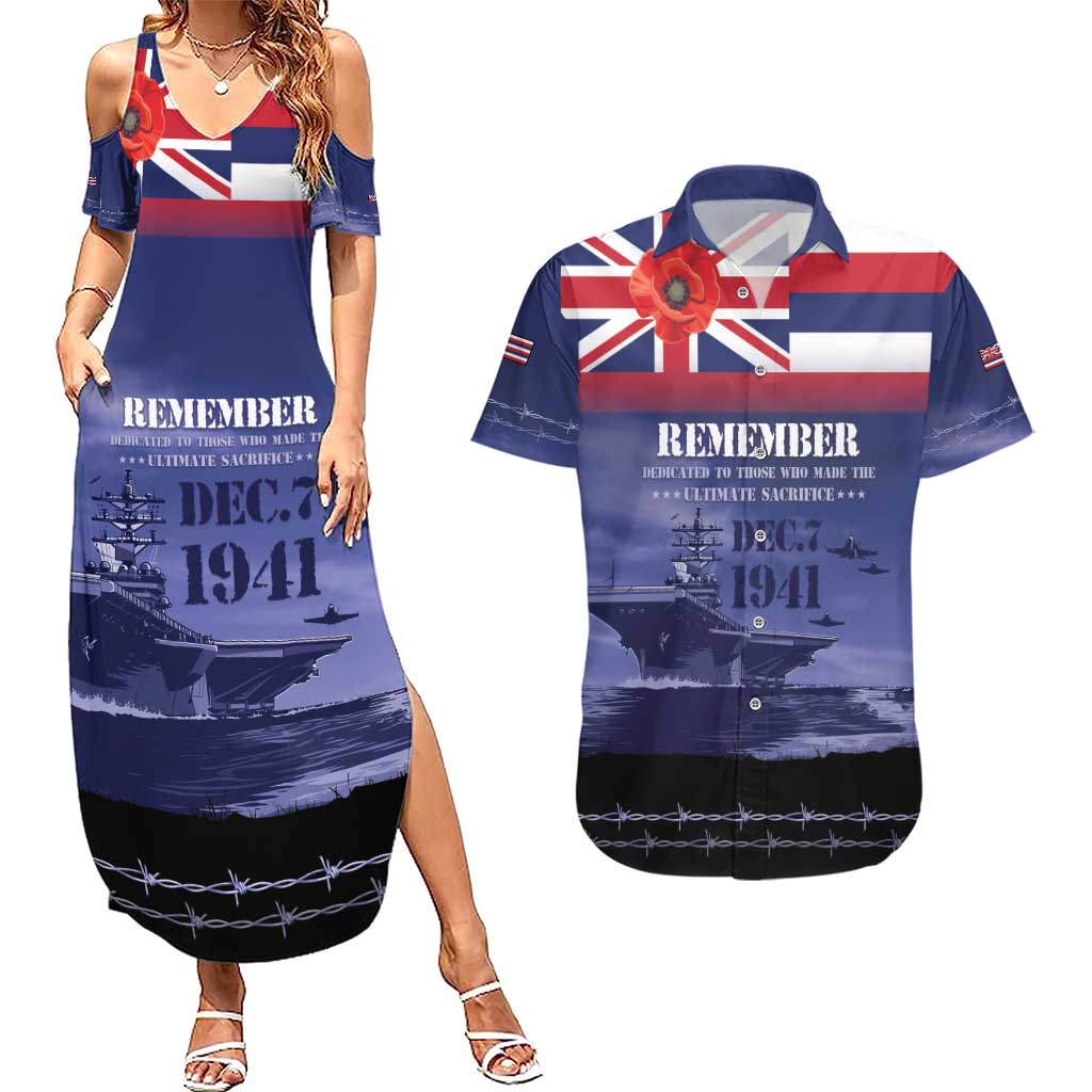 Hawaii Pearl Harbor Remembrance Day Couples Matching Summer Maxi Dress and Hawaiian Shirt Flag Style