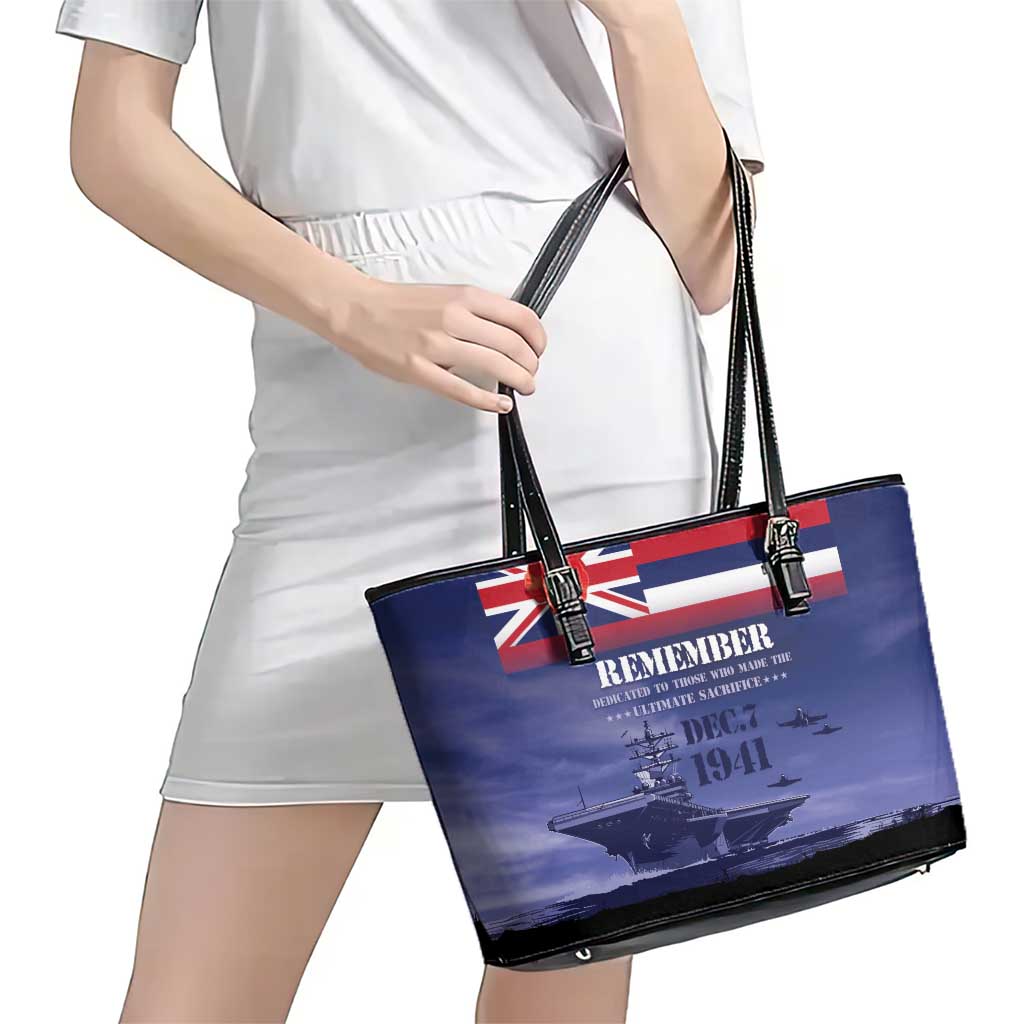 Hawaii Pearl Harbor Remembrance Day Leather Tote Bag Flag Style