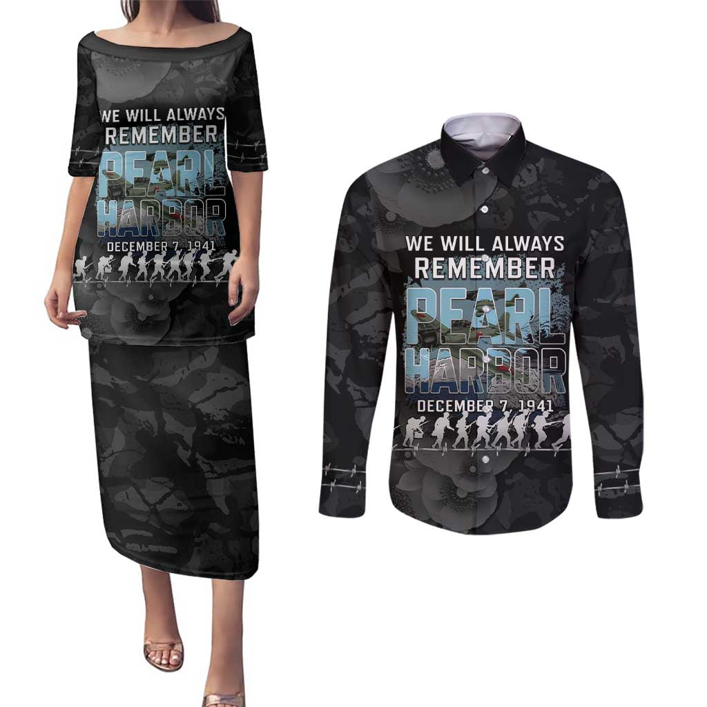 Personalized Pearl Harbor Remembrance Day Couples Matching Puletasi and Long Sleeve Button Shirt We Will Always Remember