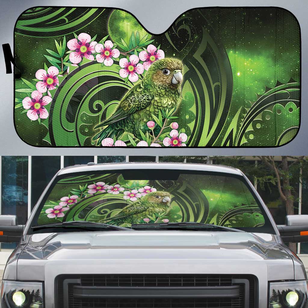 New Zealand Aotearoa Kakapo Auto Sun Shade Maori Pattern With Manuka Galaxy Style - Polynesian Pride