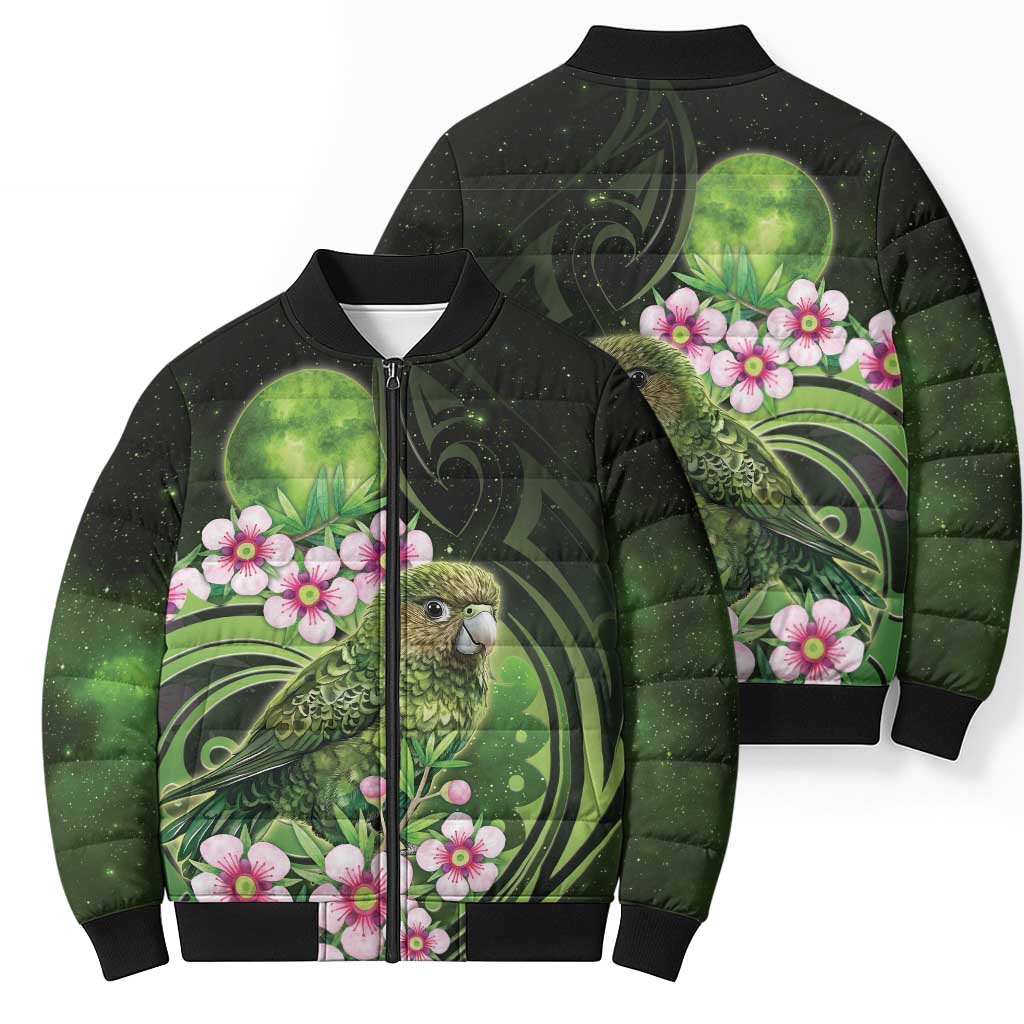 New Zealand Aotearoa Kakapo Bomber Puffer Jacket Maori Pattern With Manuka Galaxy Style - Polynesian Pride