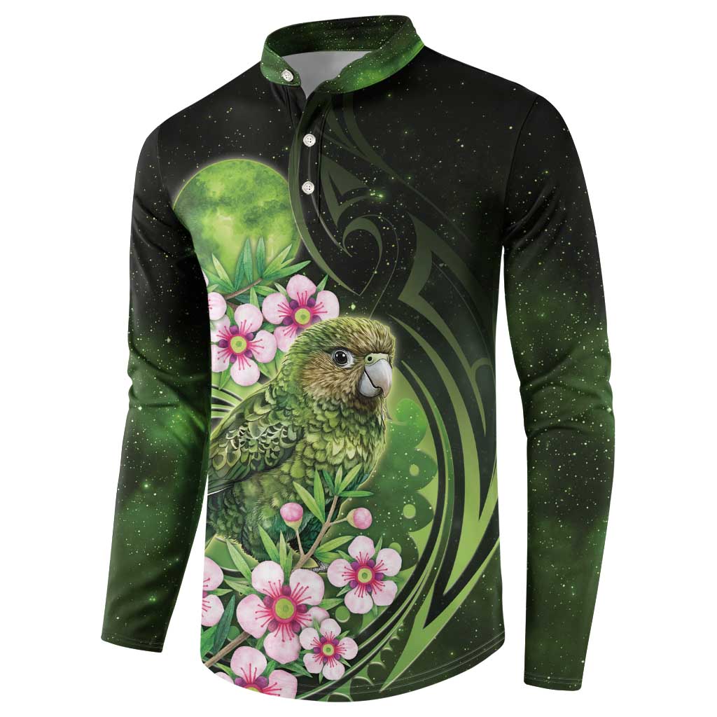 New Zealand Aotearoa Kakapo Button Sweatshirt Maori Pattern With Manuka Galaxy Style - Polynesian Pride