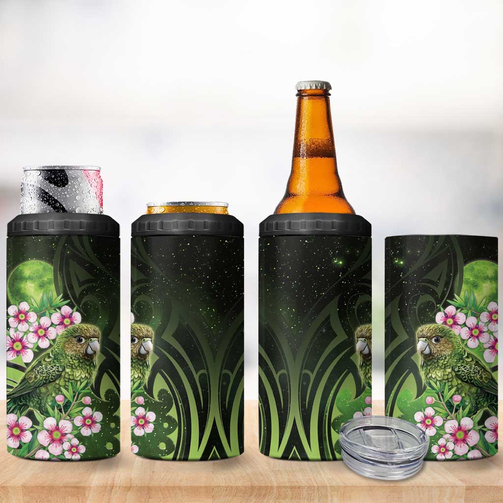 New Zealand Aotearoa Kakapo 4 in 1 Can Cooler Tumbler Maori Pattern With Manuka Galaxy Style - Polynesian Pride
