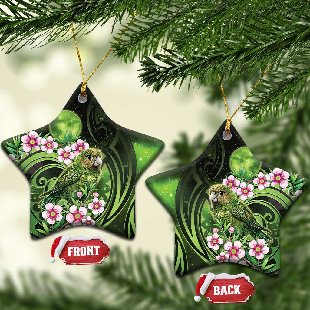 New Zealand Aotearoa Kakapo Ceramic Ornament Maori Pattern With Manuka Galaxy Style - Polynesian Pride