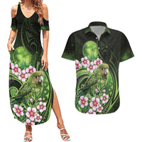 New Zealand Aotearoa Kakapo Couples Matching Summer Maxi Dress and Hawaiian Shirt Maori Pattern With Manuka Galaxy Style - Polynesian Pride