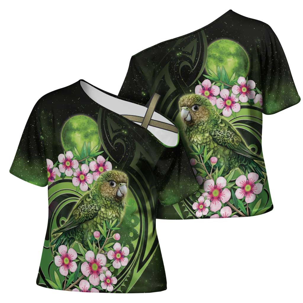 New Zealand Aotearoa Kakapo Cross Shoulder Shirt Maori Pattern With Manuka Galaxy Style - Polynesian Pride