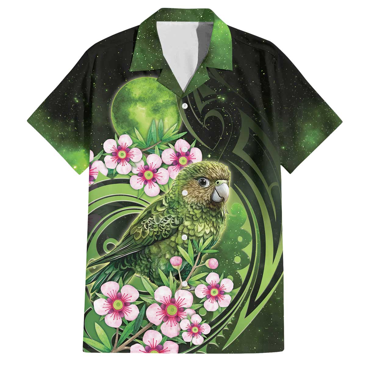 New Zealand Aotearoa Kakapo Family Matching Off The Shoulder Long Sleeve Dress and Hawaiian Shirt Maori Pattern With Manuka Galaxy Style - Polynesian Pride