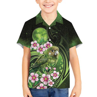 New Zealand Aotearoa Kakapo Family Matching Short Sleeve Bodycon Dress and Hawaiian Shirt Maori Pattern With Manuka Galaxy Style - Polynesian Pride
