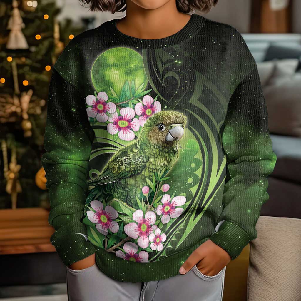 New Zealand Aotearoa Kakapo Kid Ugly Christmas Sweater Maori Pattern With Manuka Galaxy Style - Polynesian Pride