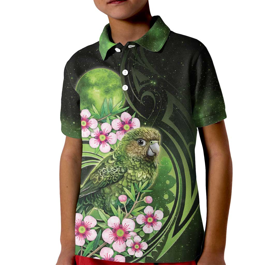 New Zealand Aotearoa Kakapo Kid Polo Shirt Maori Pattern With Manuka Galaxy Style - Polynesian Pride