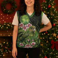New Zealand Aotearoa Kakapo Christmas Knitted V-Neck Vest Maori Pattern With Manuka Galaxy Style - Polynesian Pride
