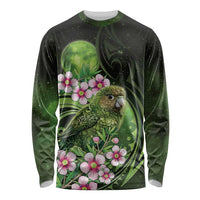 New Zealand Aotearoa Kakapo Long Sleeve Shirt Maori Pattern With Manuka Galaxy Style - Polynesian Pride