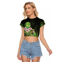 New Zealand Aotearoa Kakapo Raglan Cropped T Shirt Maori Pattern With Manuka Galaxy Style - Polynesian Pride