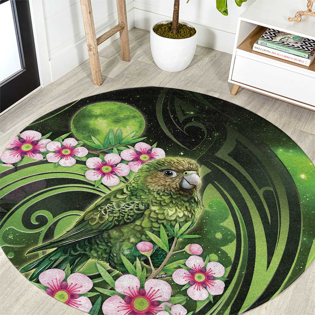 New Zealand Aotearoa Kakapo Round Carpet Maori Pattern With Manuka Galaxy Style - Polynesian Pride