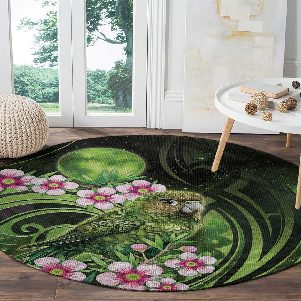 New Zealand Aotearoa Kakapo Round Carpet Maori Pattern With Manuka Galaxy Style - Polynesian Pride