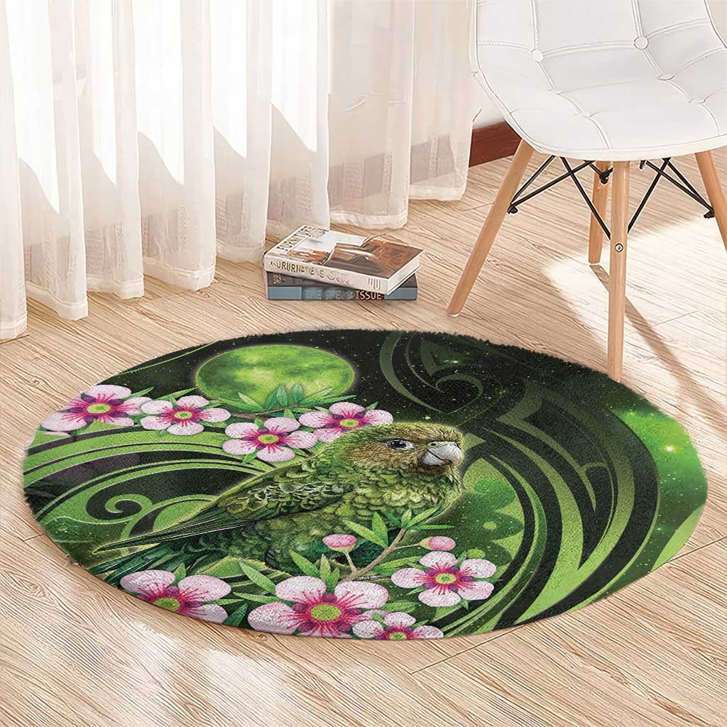 New Zealand Aotearoa Kakapo Round Carpet Maori Pattern With Manuka Galaxy Style - Polynesian Pride