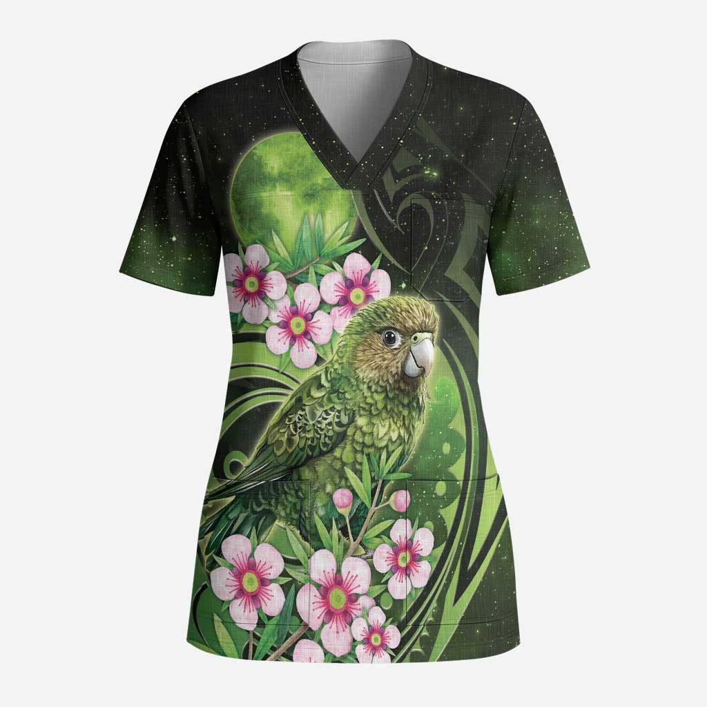 New Zealand Aotearoa Kakapo Scrub Top Maori Pattern With Manuka Galaxy Style LT05 Adult Green - Polynesian Pride