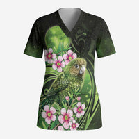 New Zealand Aotearoa Kakapo Scrub Top Maori Pattern With Manuka Galaxy Style LT05 Adult Green - Polynesian Pride