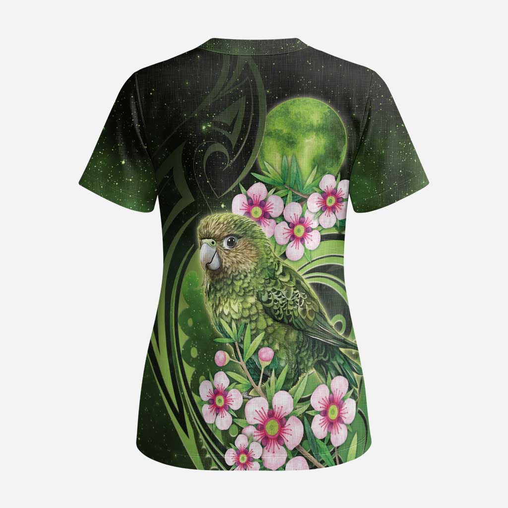 New Zealand Aotearoa Kakapo Scrub Top Maori Pattern With Manuka Galaxy Style LT05 - Polynesian Pride