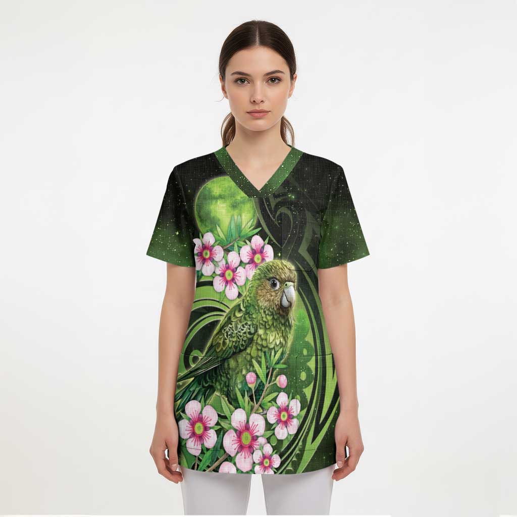 New Zealand Aotearoa Kakapo Scrub Top Maori Pattern With Manuka Galaxy Style LT05 - Polynesian Pride