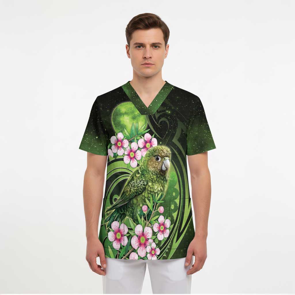 New Zealand Aotearoa Kakapo Scrub Top Maori Pattern With Manuka Galaxy Style LT05 - Polynesian Pride