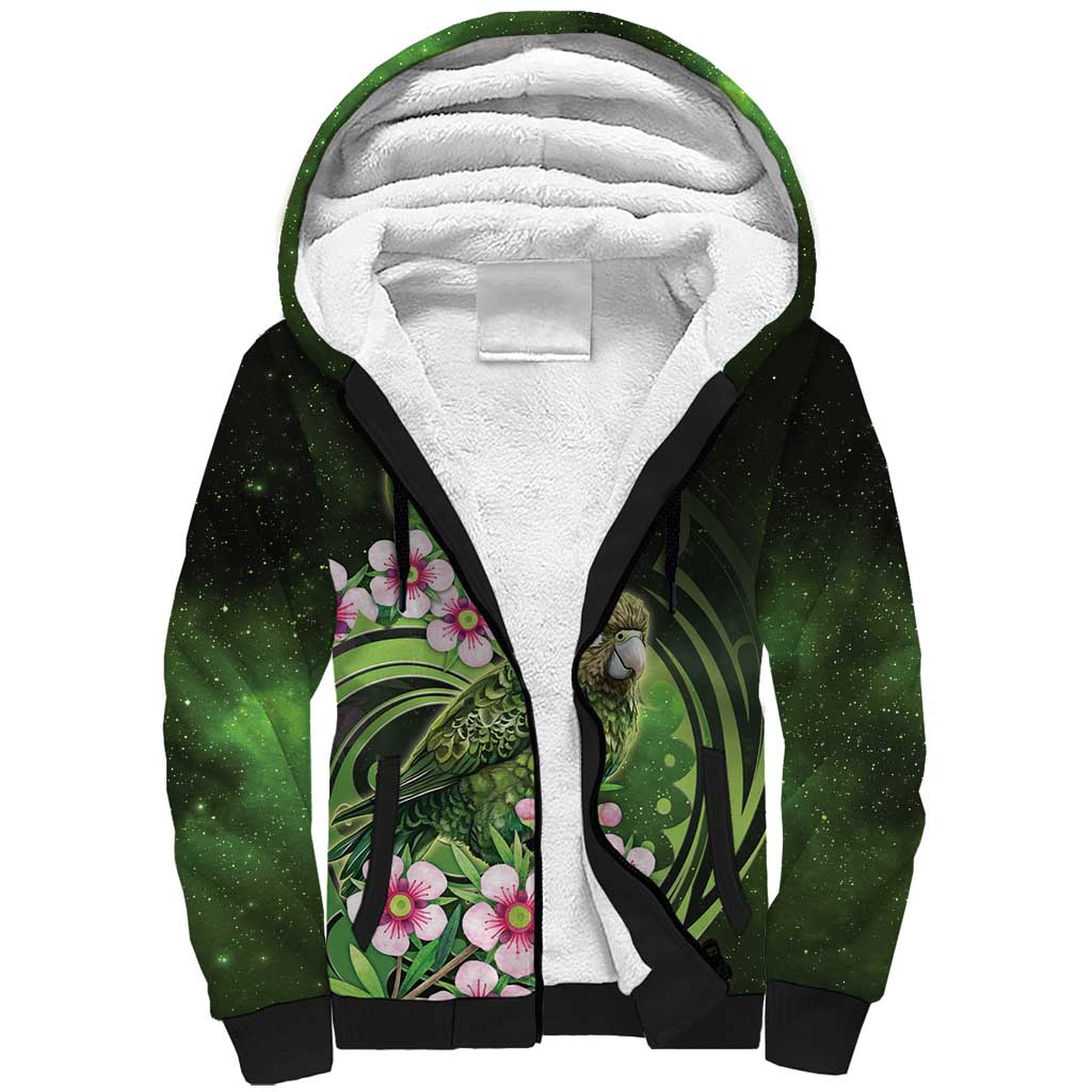 New Zealand Aotearoa Kakapo Sherpa Hoodie Maori Pattern With Manuka Galaxy Style - Polynesian Pride