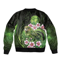 New Zealand Aotearoa Kakapo Sleeve Zip Bomber Jacket Maori Pattern With Manuka Galaxy Style - Polynesian Pride