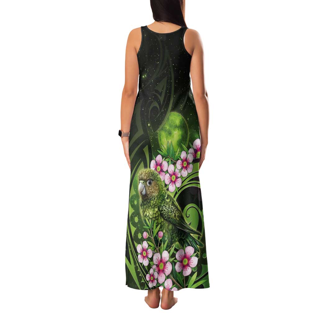New Zealand Aotearoa Kakapo Tank Maxi Dress Maori Pattern With Manuka Galaxy Style - Polynesian Pride