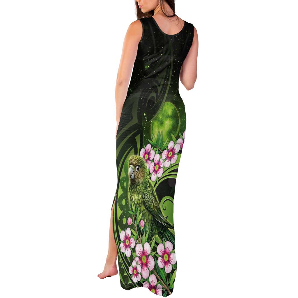 New Zealand Aotearoa Kakapo Tank Maxi Dress Maori Pattern With Manuka Galaxy Style - Polynesian Pride