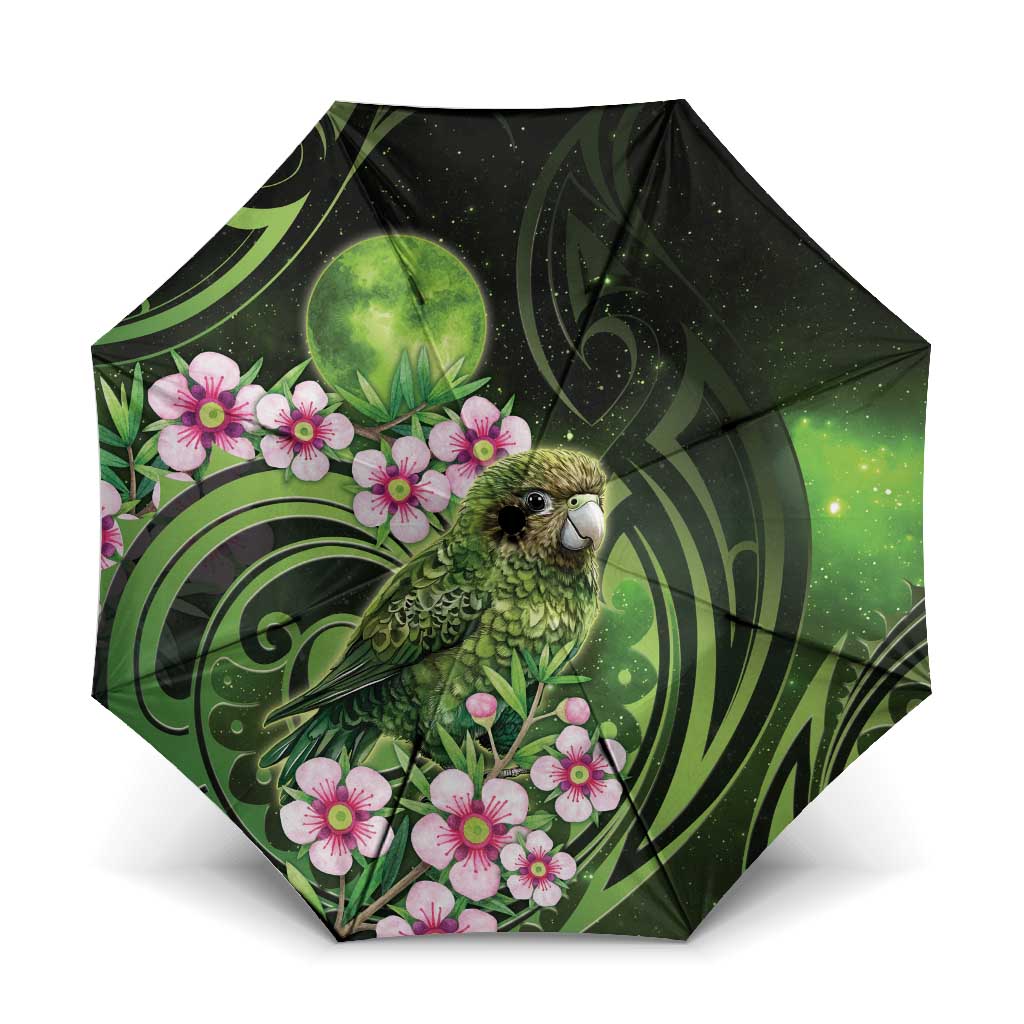 New Zealand Aotearoa Kakapo Umbrella Maori Pattern With Manuka Galaxy Style LT05 One Size Folded 11.42 inch Opened Diameter 37.4 inch Green - Polynesian Pride