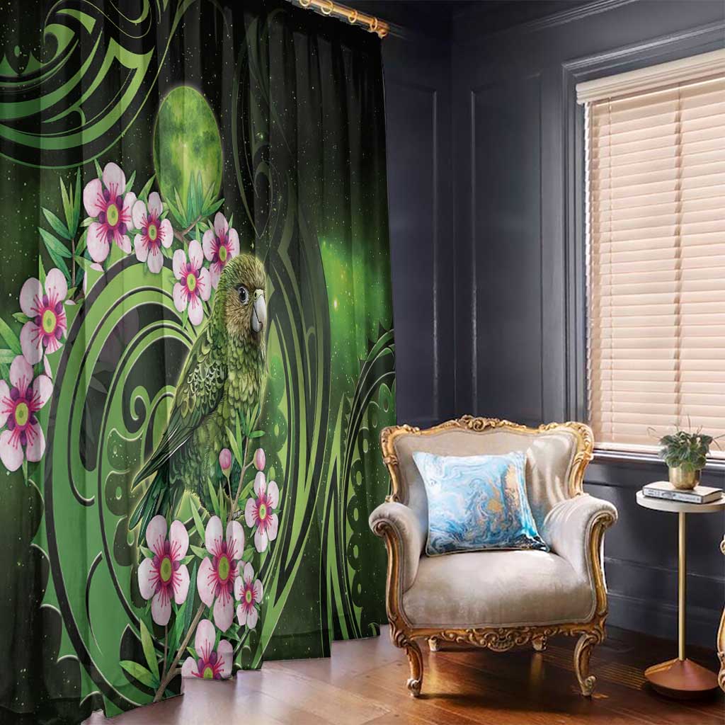 New Zealand Aotearoa Kakapo Window Curtain Maori Pattern With Manuka Galaxy Style - Polynesian Pride