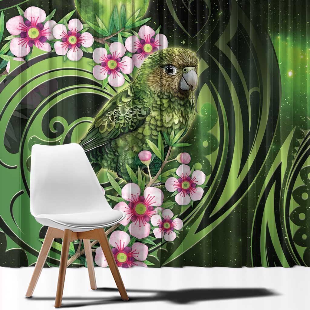 New Zealand Aotearoa Kakapo Window Curtain Maori Pattern With Manuka Galaxy Style - Polynesian Pride