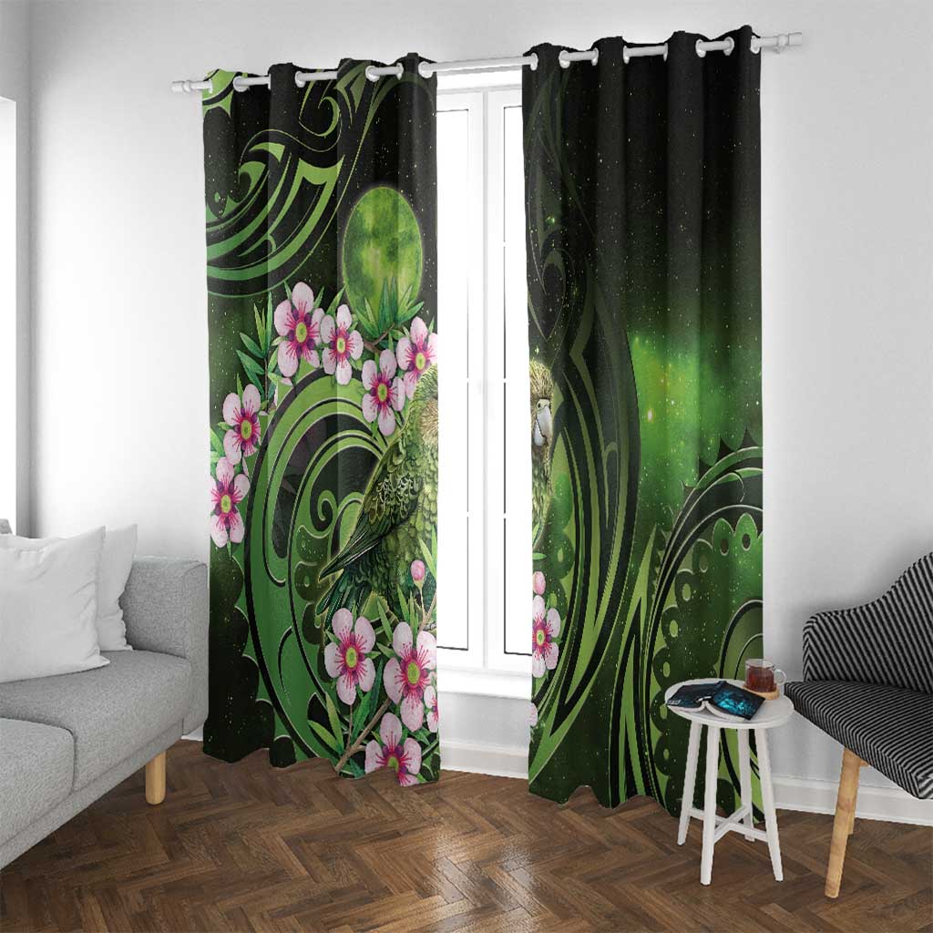 New Zealand Aotearoa Kakapo Window Curtain Maori Pattern With Manuka Galaxy Style - Polynesian Pride