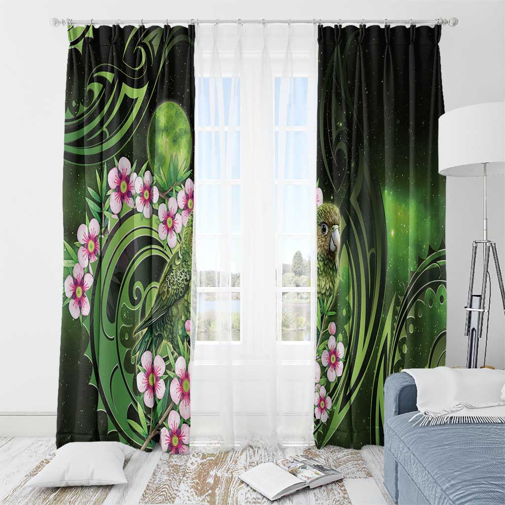 New Zealand Aotearoa Kakapo Window Curtain Maori Pattern With Manuka Galaxy Style - Polynesian Pride